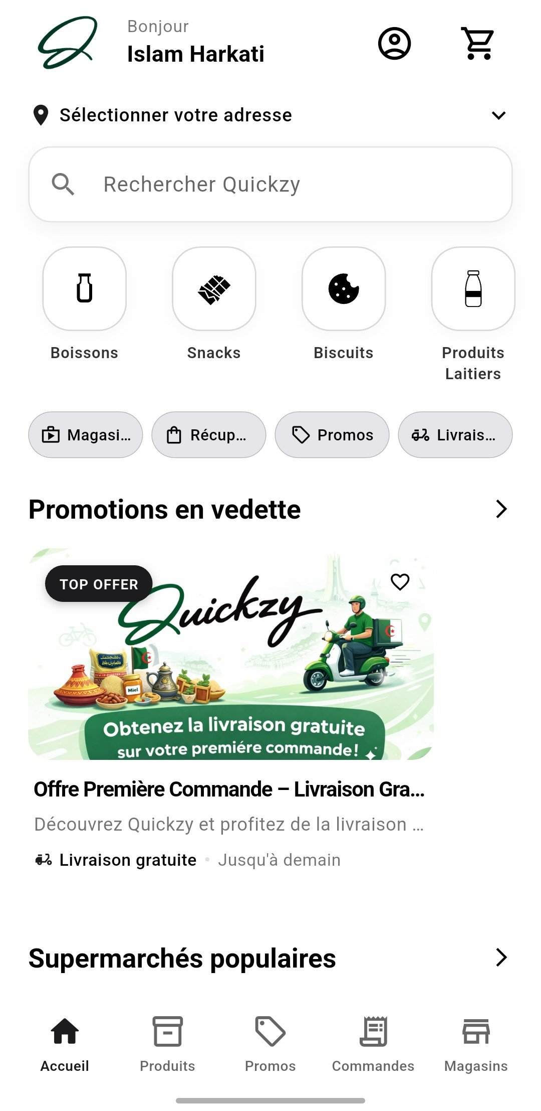 Application logistique Quickzy montrant un catalogue de supermarché numérisé